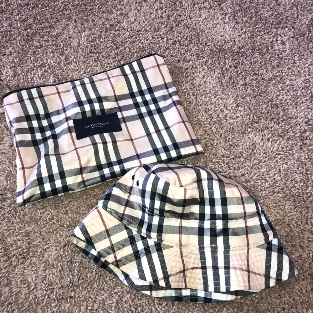 Burberry hat and travel bag